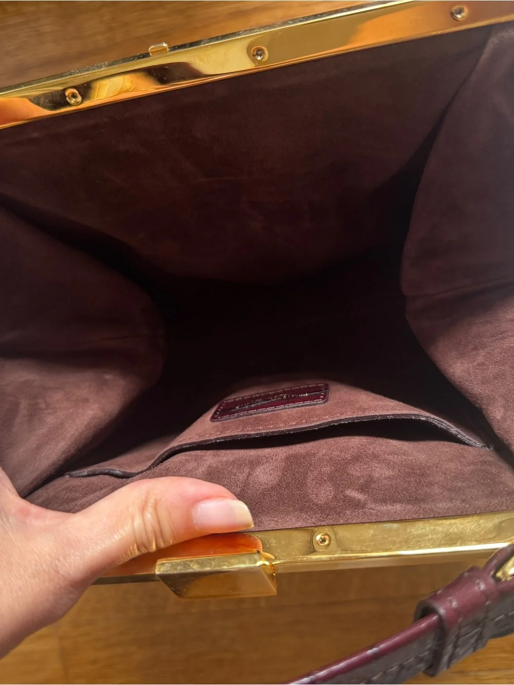 Structured Croc-Embossed Leather Handbag - Deep Burgundy